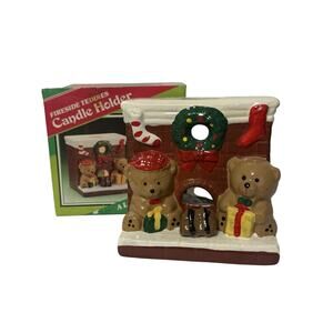 Vintage Fireside Teddies Giftco Christmas Candle Holder 4” With Box
